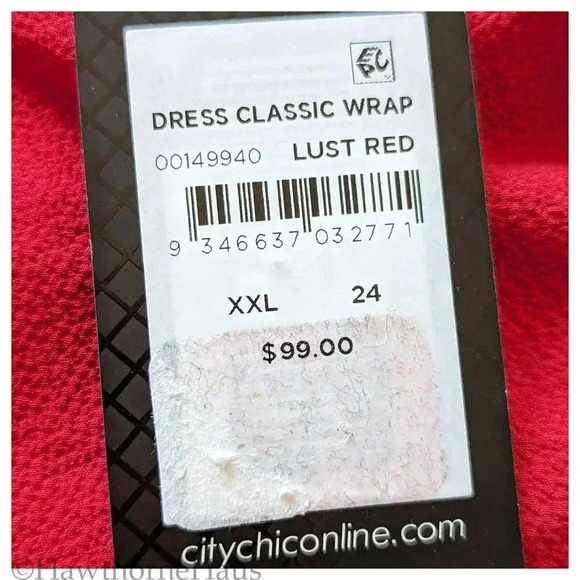 CITY CHIC NWT Faux Wrap Surplice Sheath Dress Size 24 XXL Lust Red V-Neck - Picture 10 of 12